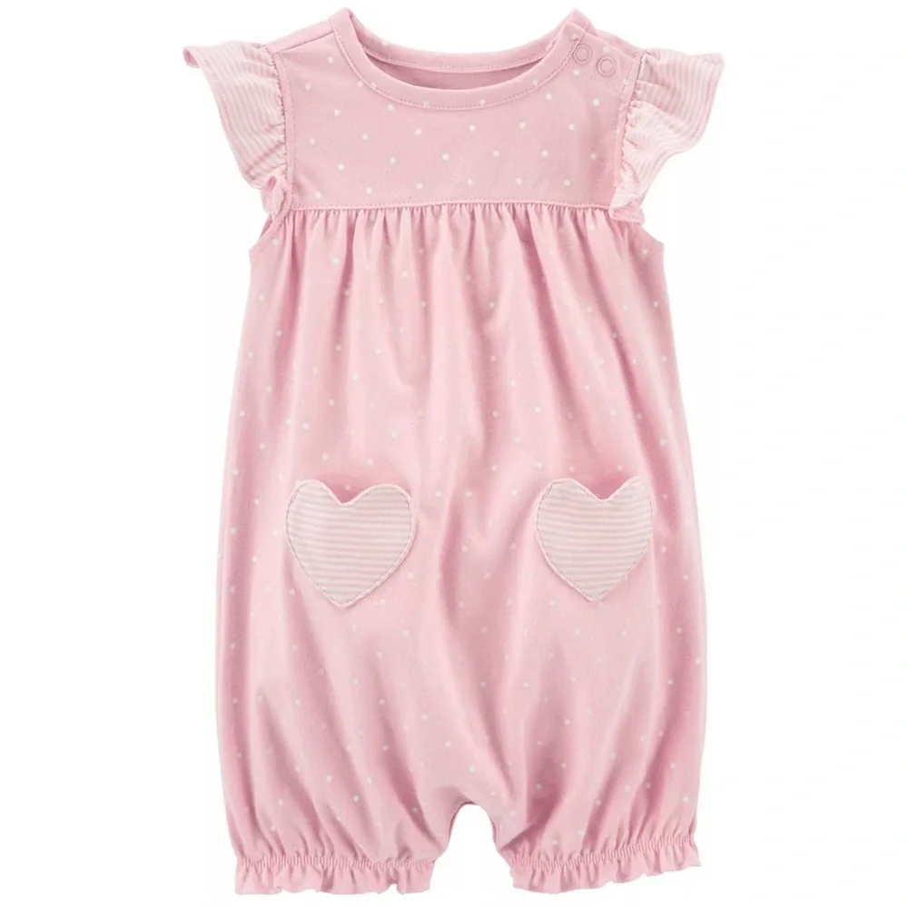 Carter's Pink Polka Dotted Heart Snap-Up Romper